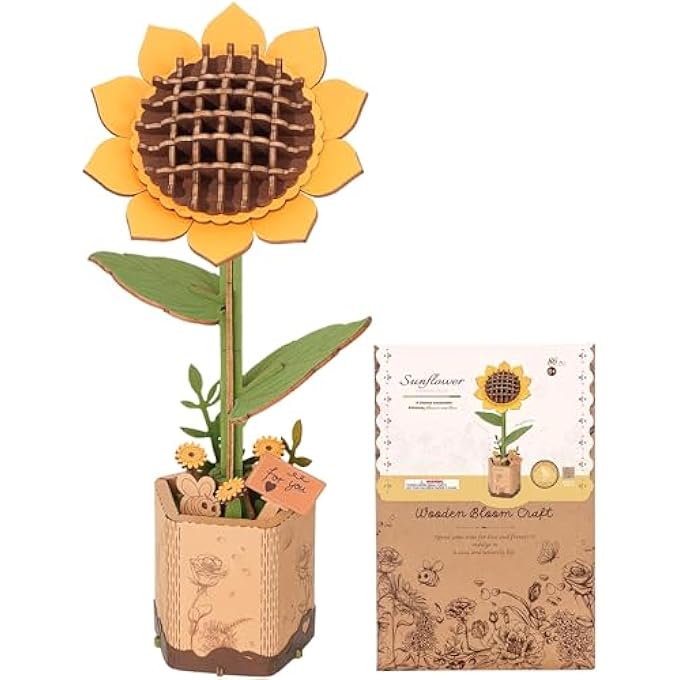 3D WOODEN FLOWER PUZZLE KIT FOR ADULTS  DIY SUNFLOWER MODEL WITH 86 PIECES, CREATIVE BOTANICAL CRAFT SET FOR HOME DECORATION, STRESS RELIEF & EDUCATIONAL GIFT, IDEAL FOR HOUSEWARMING AND RELAXATION - Image 1
